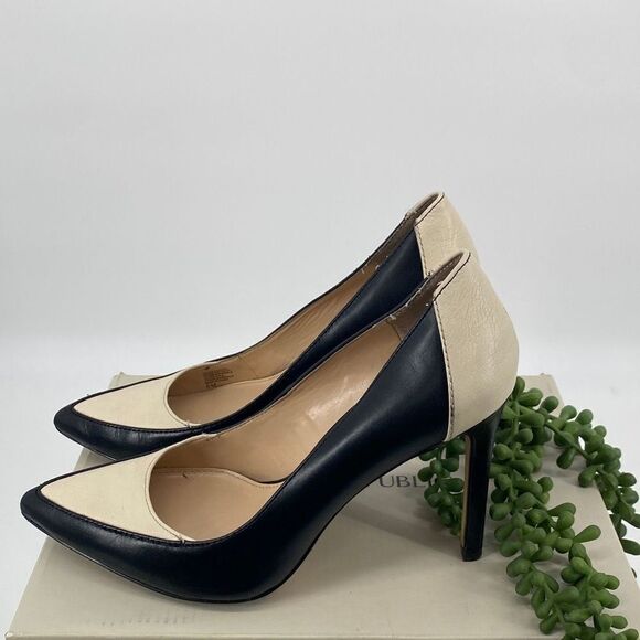 Banana Republic Tatum Leather Pointed Toe Two-Tone Dressy High Heels Pumps Black - Picture 3 of 14